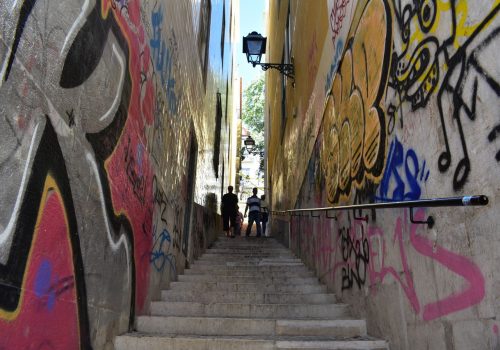 Tour of Lisbon. Stairs of Bica neighborhood